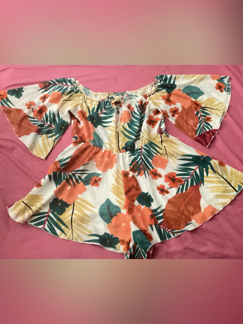 Floral Off-Shoulder Women's Top in Cream and Coral